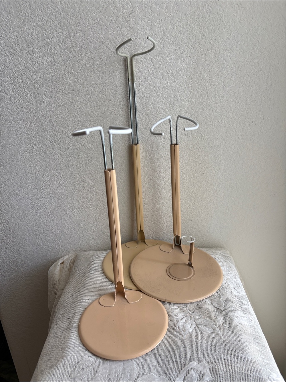 4 vintage Adjustable  Metal Doll Stands by Imsco Taiwan